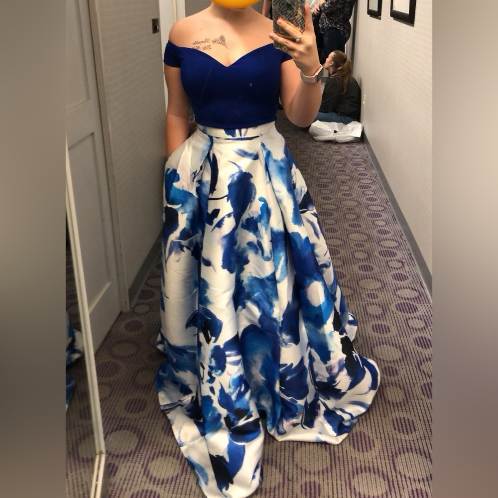 Blue and white prom/ring dance dress